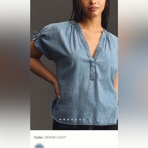 NWT new Anthropologie pilcro Tatum flutter sleeve henley top small light denim